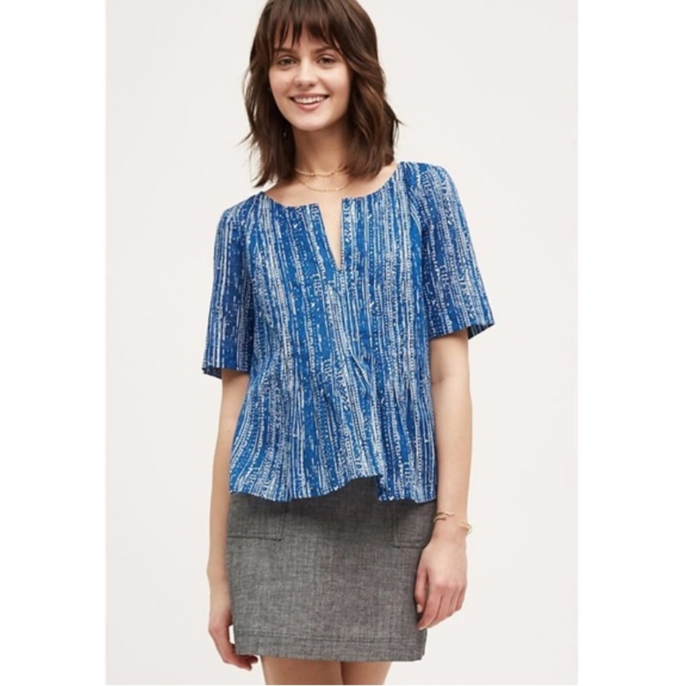 Anthropologie Maeve “Orchid Island” Top • Blue & White • Size 4